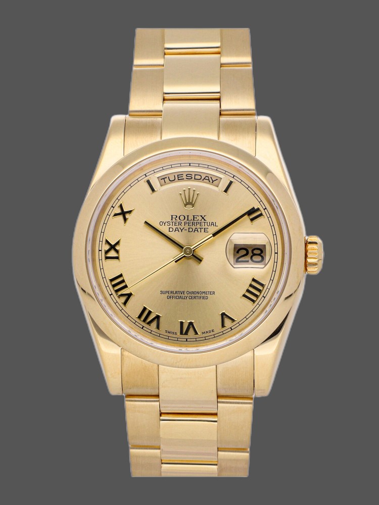 Champagne Dial Roman Numeral Yellow Gold Date 36mm Unisex