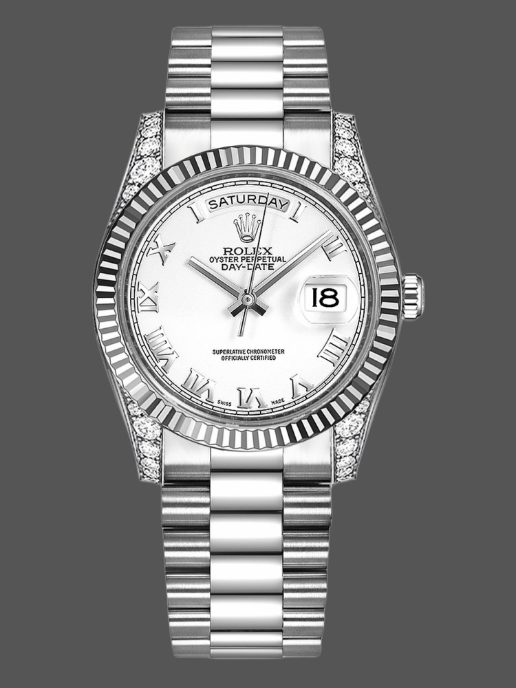 White Gold White Dial Fluted Bezel Date