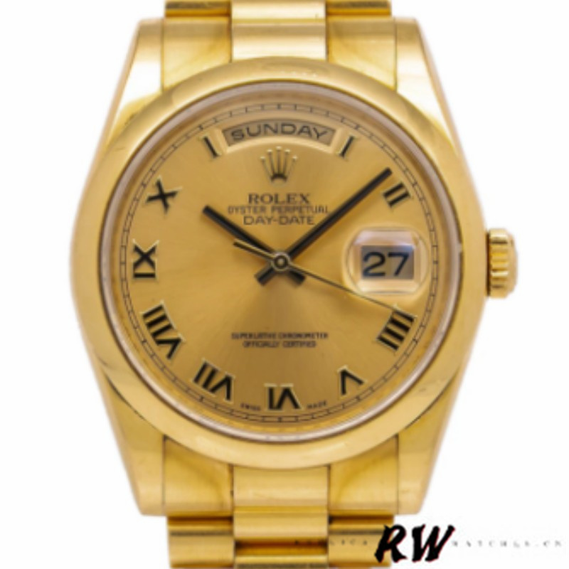 Champagne Dial Roman Numerals Yellow Gold Date 36mm Unisex
