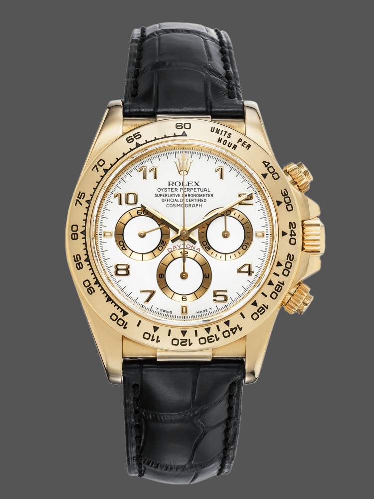 White Dial Black Leather Strap Chronograph 40mm Mens