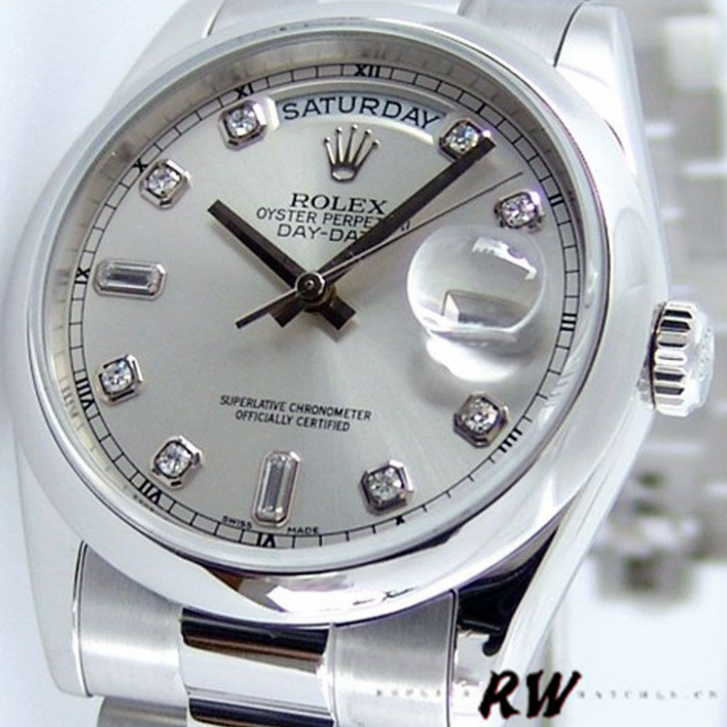 Silver Diamond Dial Platinum Date 36mm Unisex