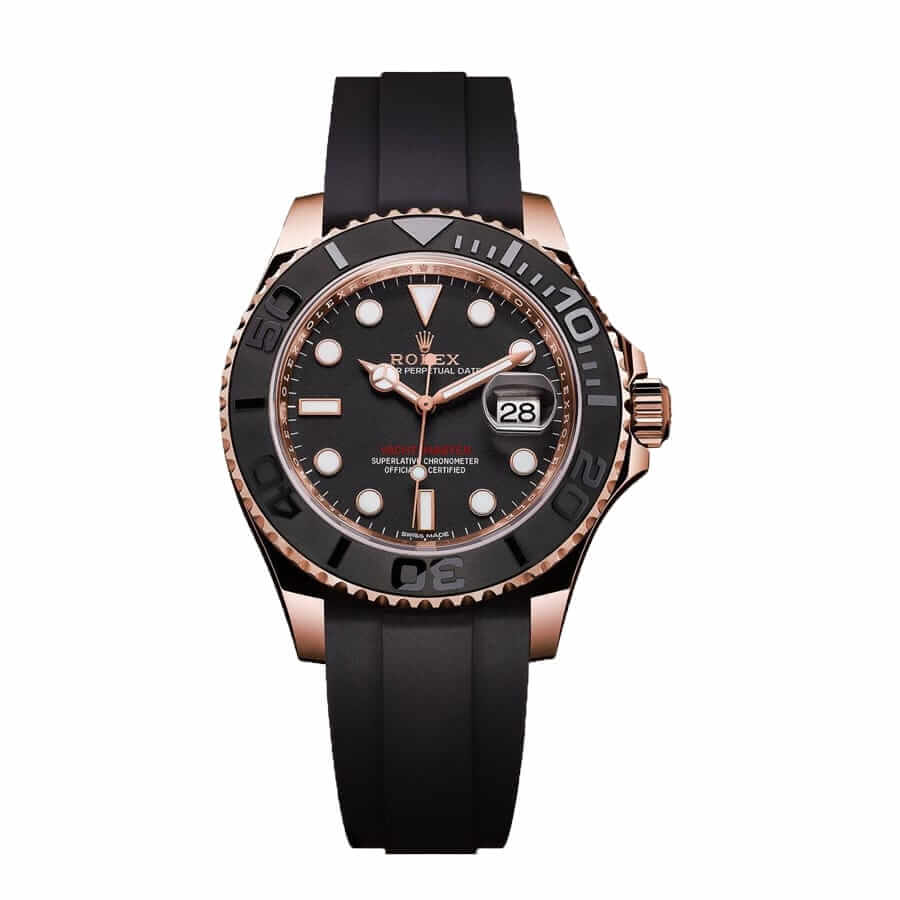 Black Dial Everose Gold Rubber 40mm Men