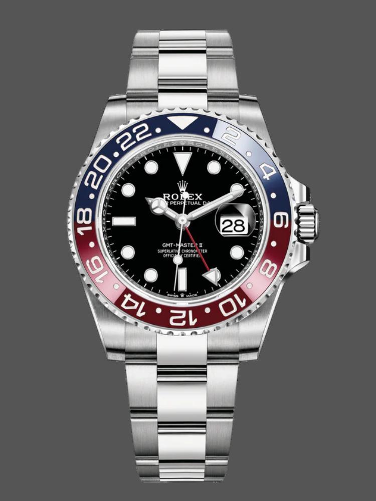 White Gold Pepsi Bezel Black Dial Dual Time 40mm Mens