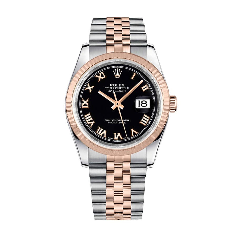 Black Roman Dial Yellow Gold 28mm Lady