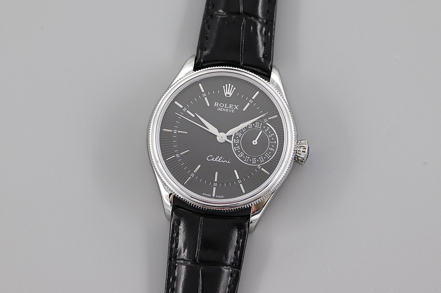 Black Dial Black Leather Strap