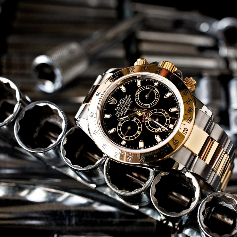 Black Dial Two Tone Chronograph 40mm Mens