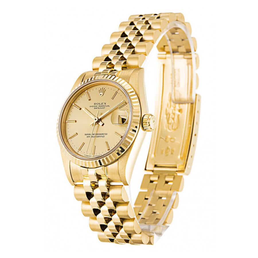 Champagne Dial Fluted Bezel Yellow Gold 28mm Lady