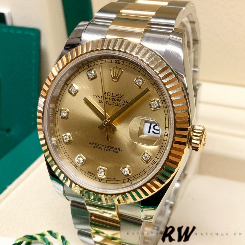 Champagne Diamond Dial Two Tone Date 41mm Mens