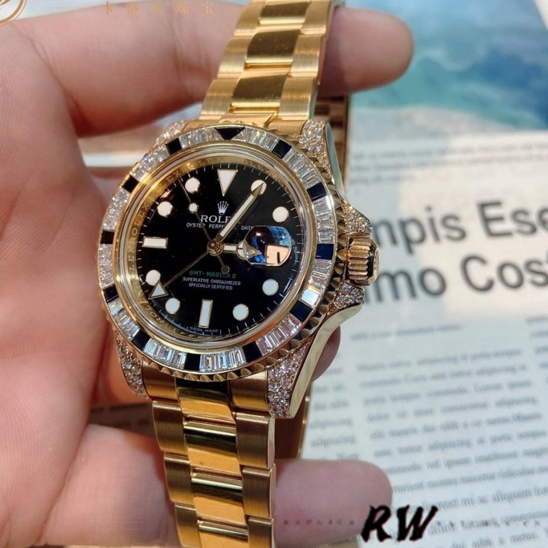 Yellow Gold Black Dial Diamonds GMT