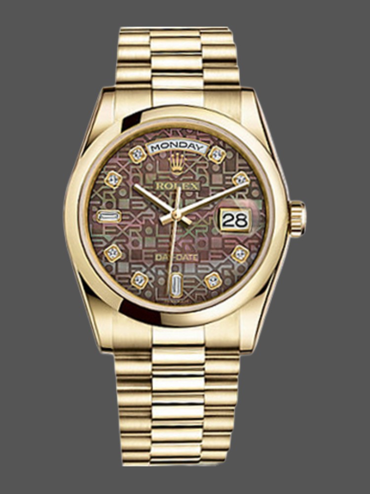 Black MOP Diamond Dial Yellow Gold Date 36mm Unisex