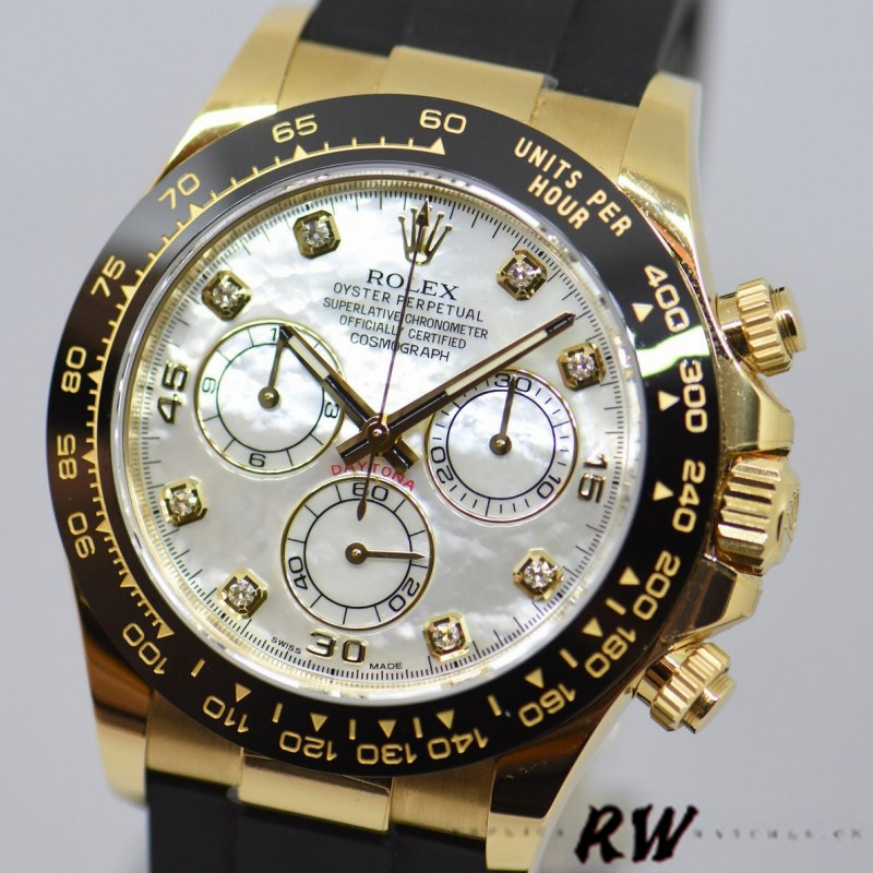 Rubber Strap MOP Dial Diamond Markers Chronograph 40mm Mens