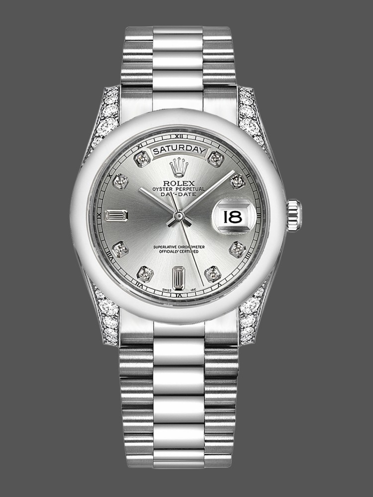 Platinum Silver Dial Diamond Date