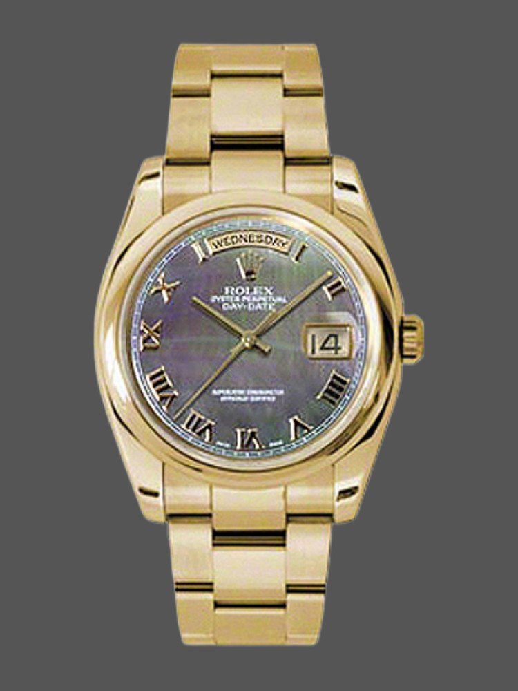Dark Mother of Pearl Diamond Dial Yellow Gold Date 36mm Unisex