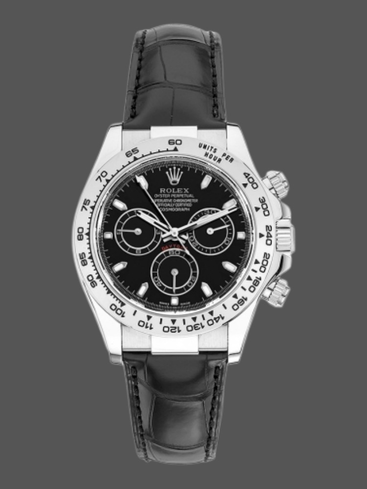 Black Dial Black Leather Strap Chronograph 40mm Mens
