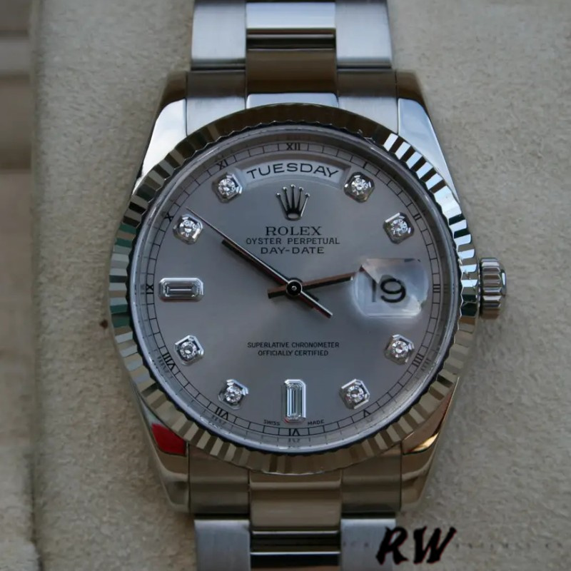 Silver Diamond Dial Fluted Bezel Date 36mm Unisex