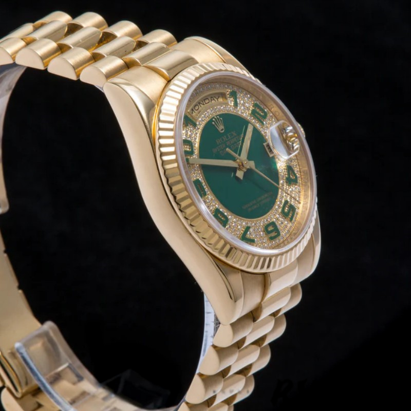 Yellow Gold Green Diamond Pave Dial Date