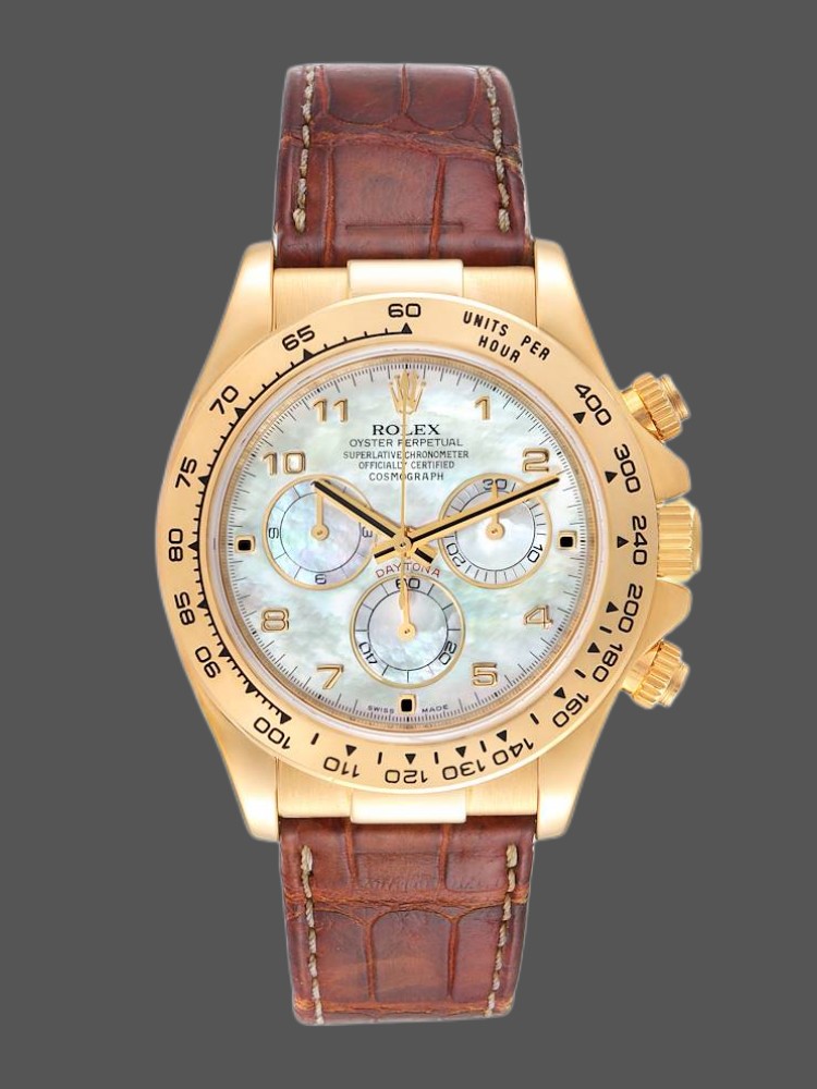 Yellow Gold MOP Dial Brown Strap Chronograph