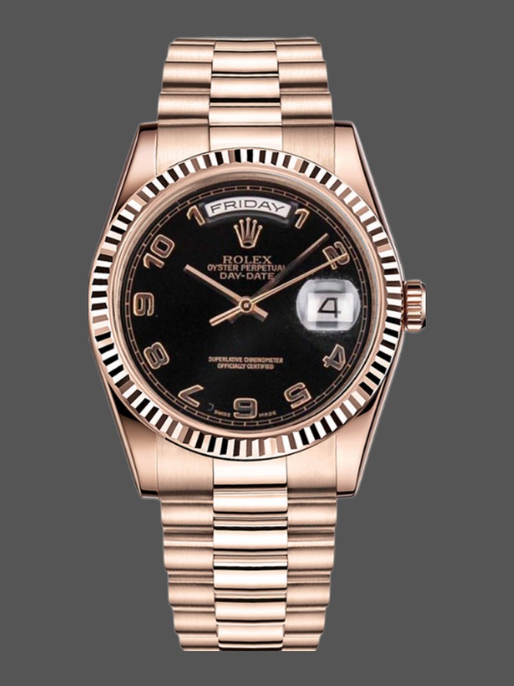 Rose Gold Black Arabic Dial Date