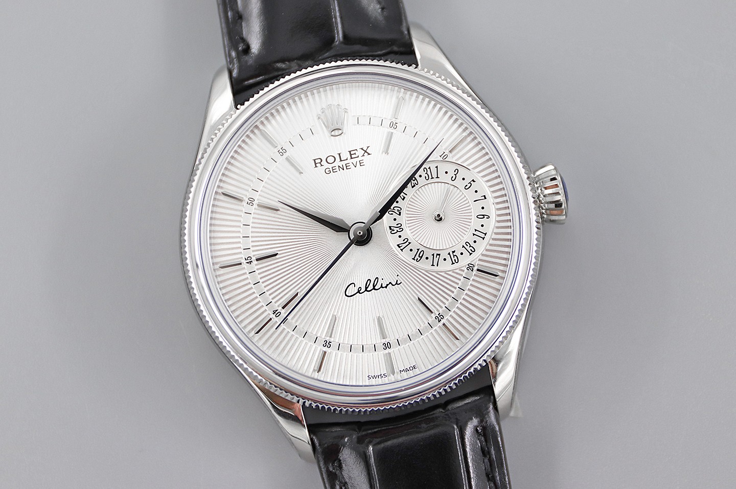 Silver Dial Black Leather Strap