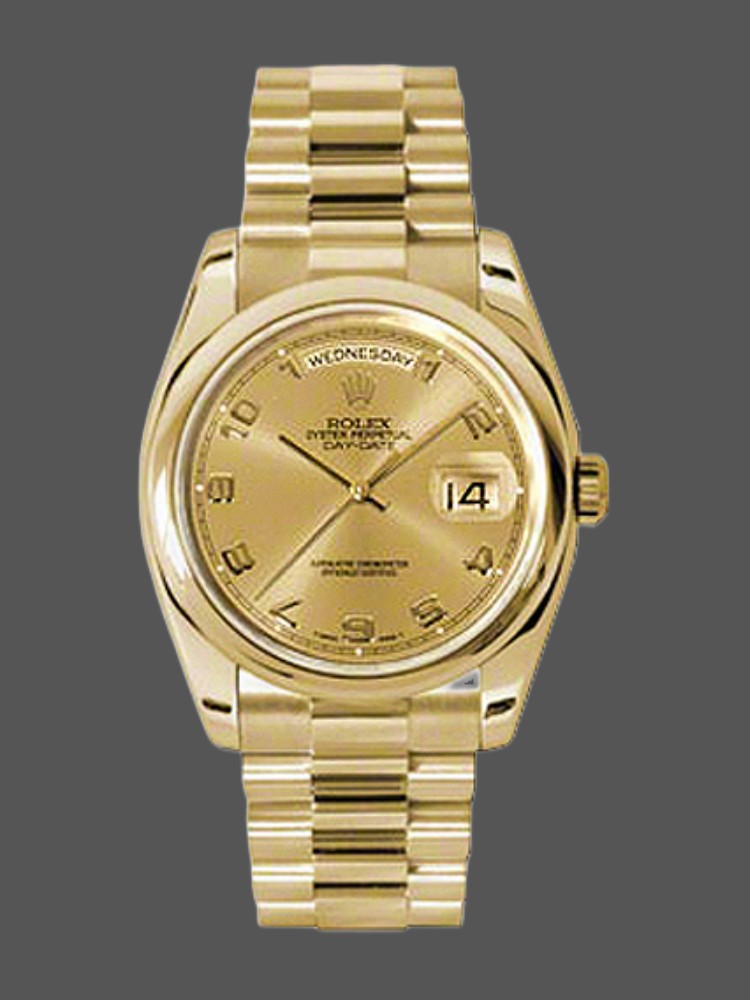 Champagne Arabic Dial Yellow Gold Date 36mm Unisex