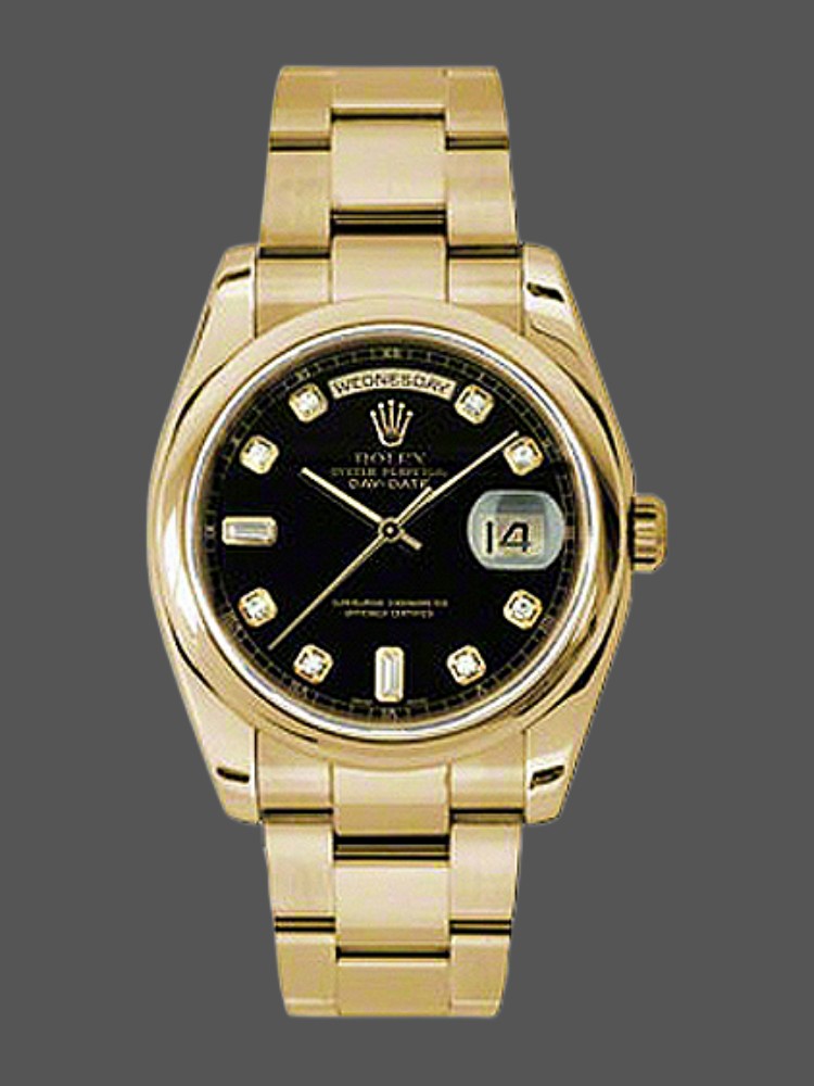 Black Diamond Dial Yellow Gold Date 36mm Unisex