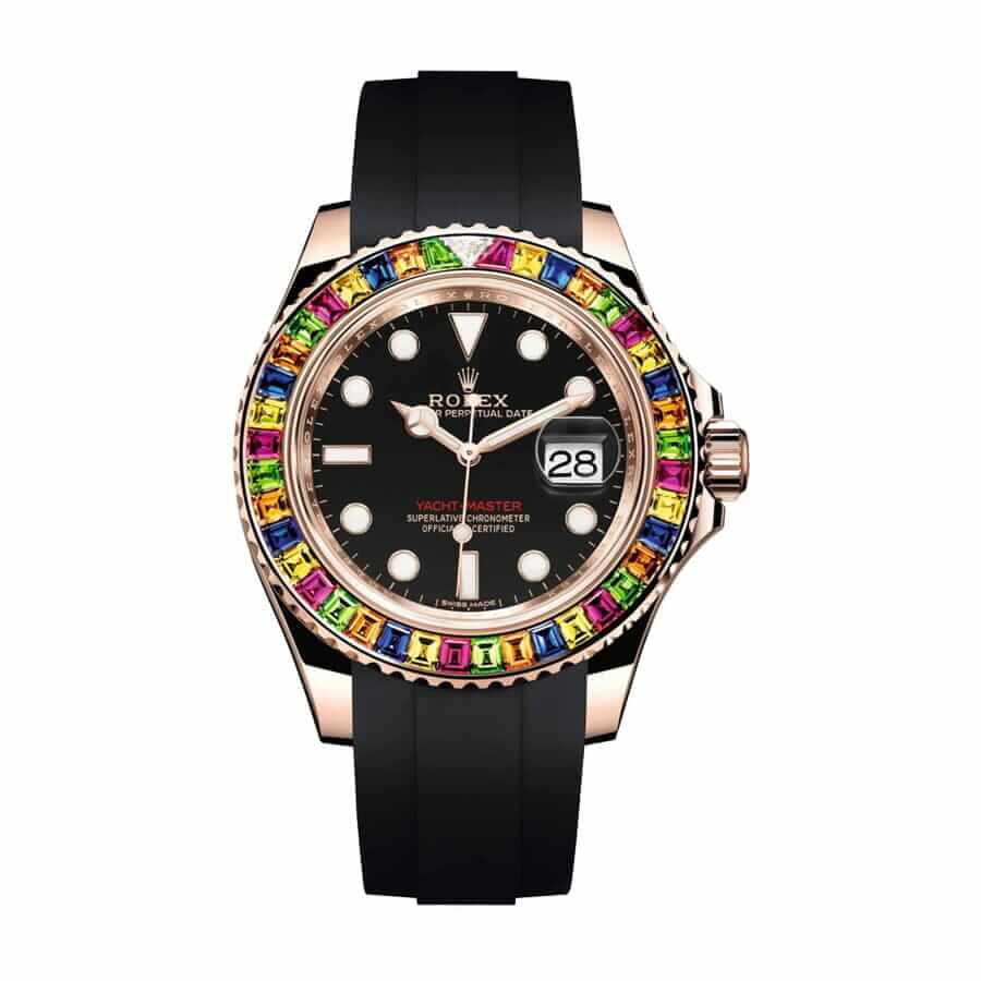 Gem-Set Bezel Black Dial Rose Gold 40mm Men
