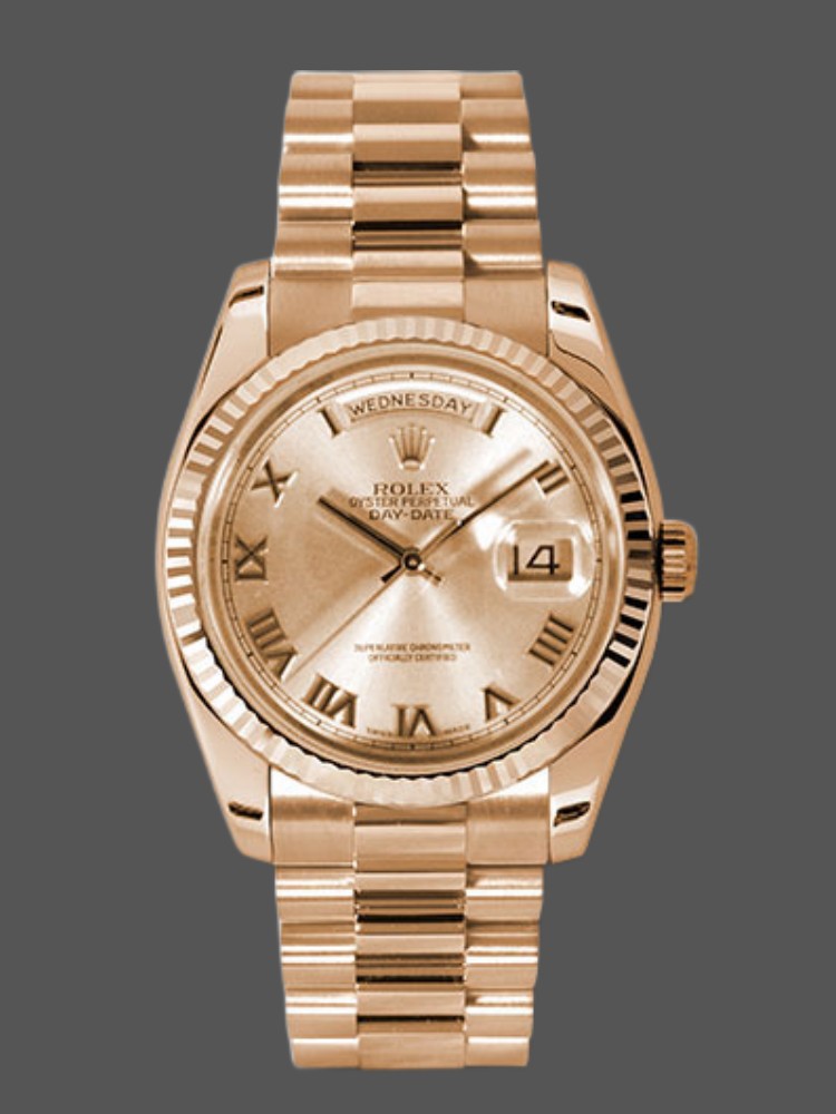 Rose Champagne Roman Dial Date
