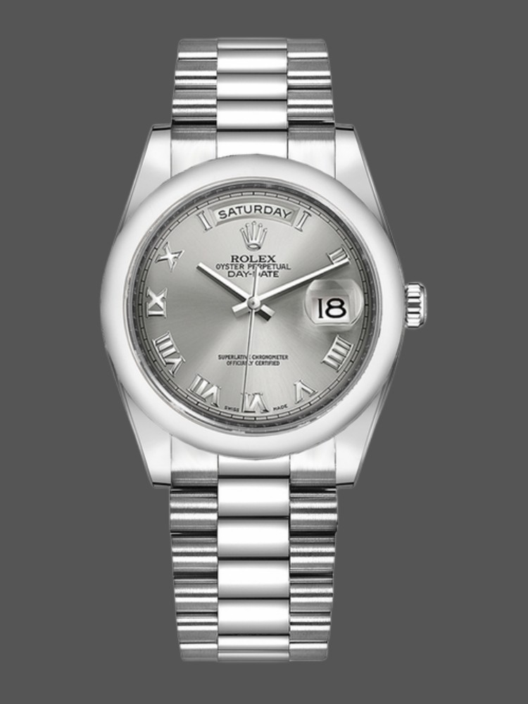 Rhodium Grey Dial Roman Numerals Date