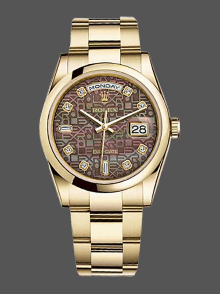 Black Mother of Pearl Diamond Dial Yellow Gold Date 36mm Unisex