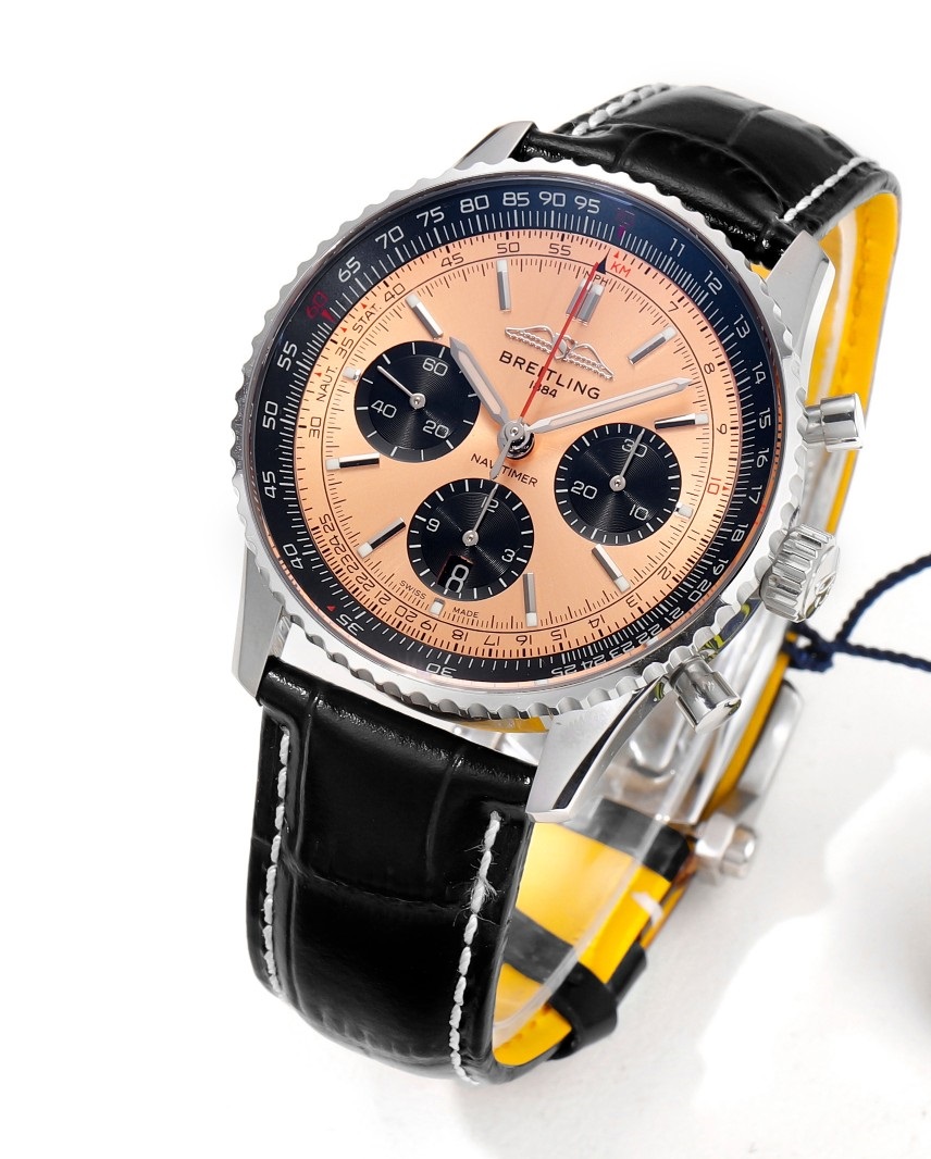 Champagne Gold Dial Racing Chronograph Deep‑Blue Slide Rule Automatic Watch