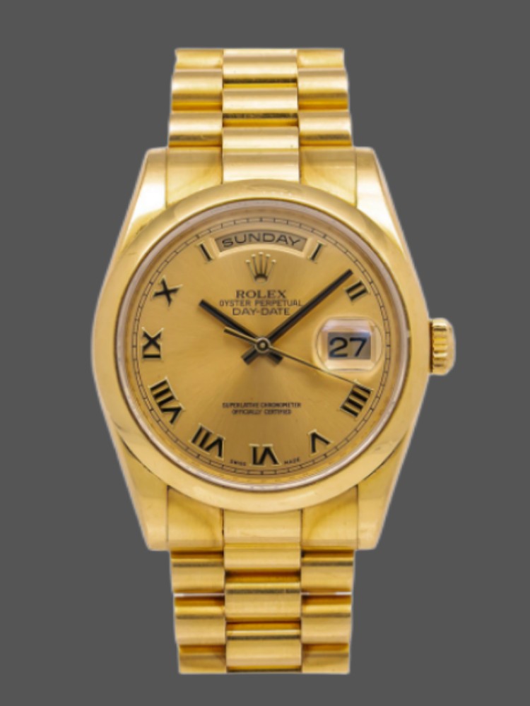 Champagne Dial Roman Numerals Yellow Gold Date 36mm Unisex