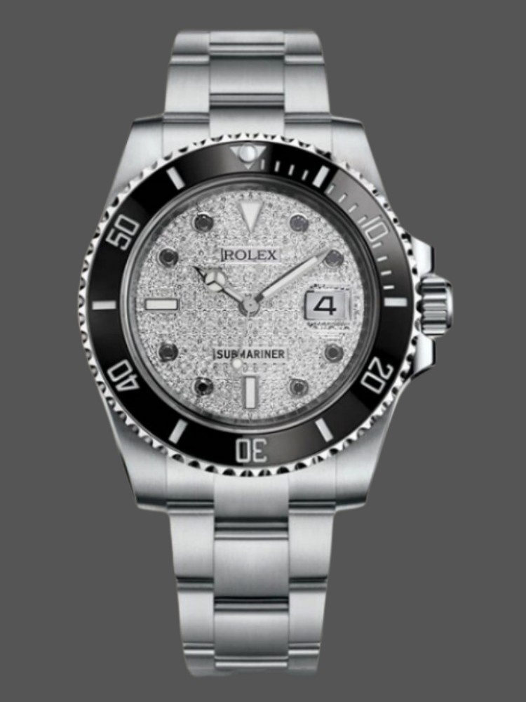 Stainless Steel Diamond Paved Dial Diver