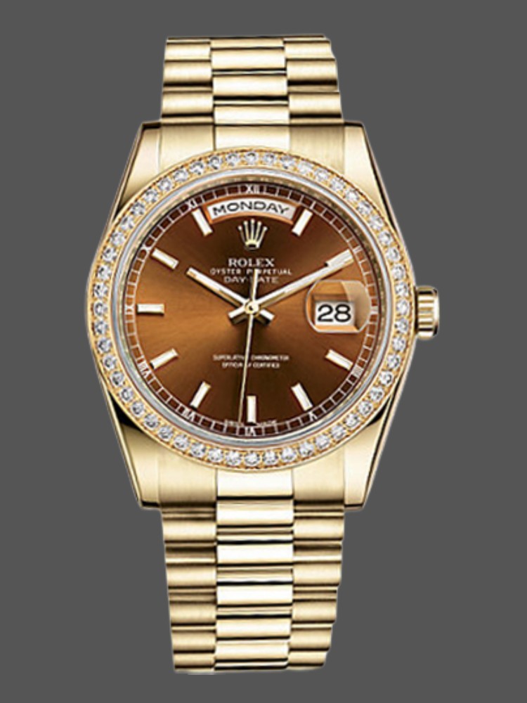 Chocolate Brown Dial Yellow Gold Date