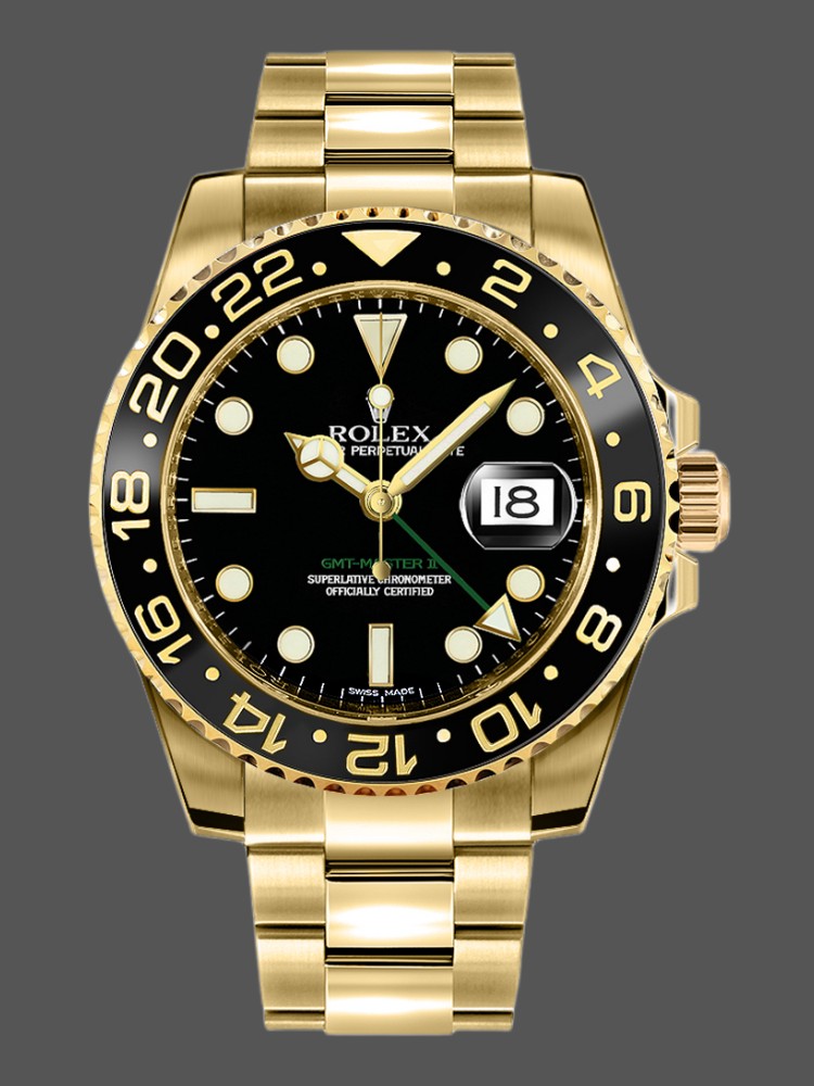 Black Dial Yellow Gold Dual Time 40mm Mens