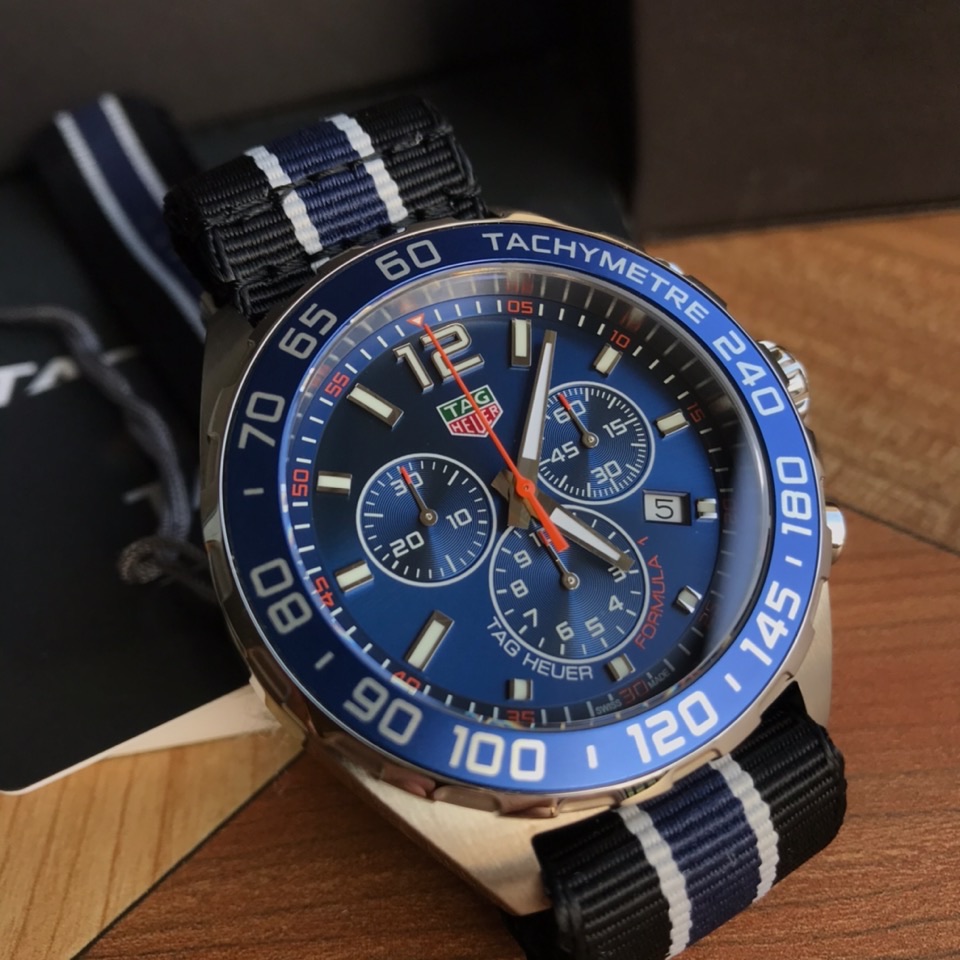 43mm Racing Chronograph Watch Blue Dial with Blue White Strap