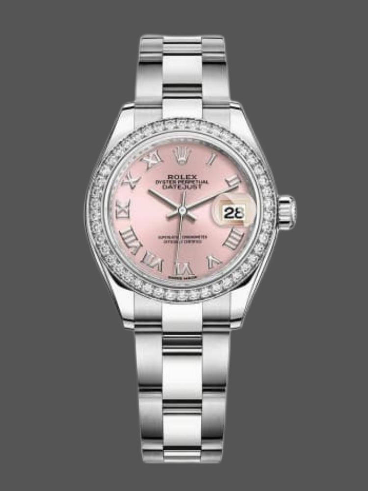 Pink Dial Roman Numerals Diamond Bezel 28mm Lady