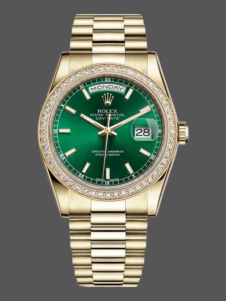 Green Index Dial Yellow Gold Date