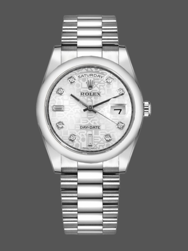 Silver Diamond Link Bracelet Platinum Date 36mm Unisex