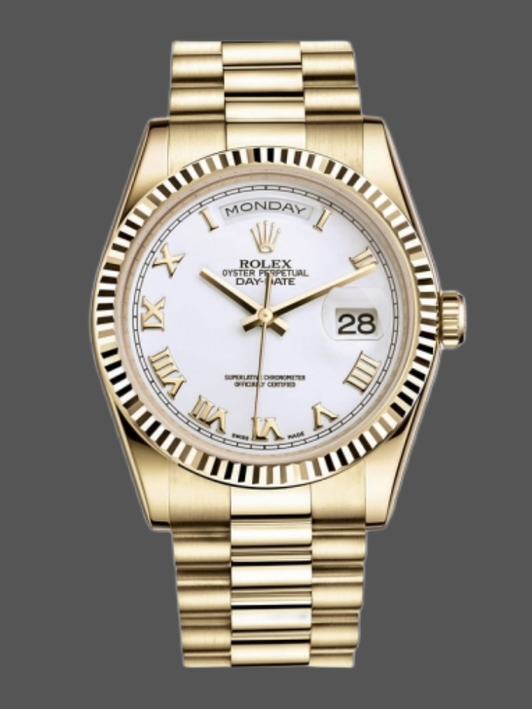 Yellow Gold White Dial Fluted Bezel Date