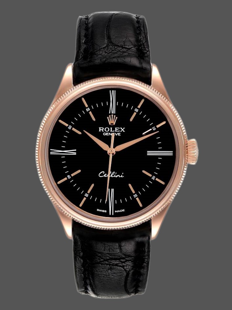 Black Dial Black Leather Strap