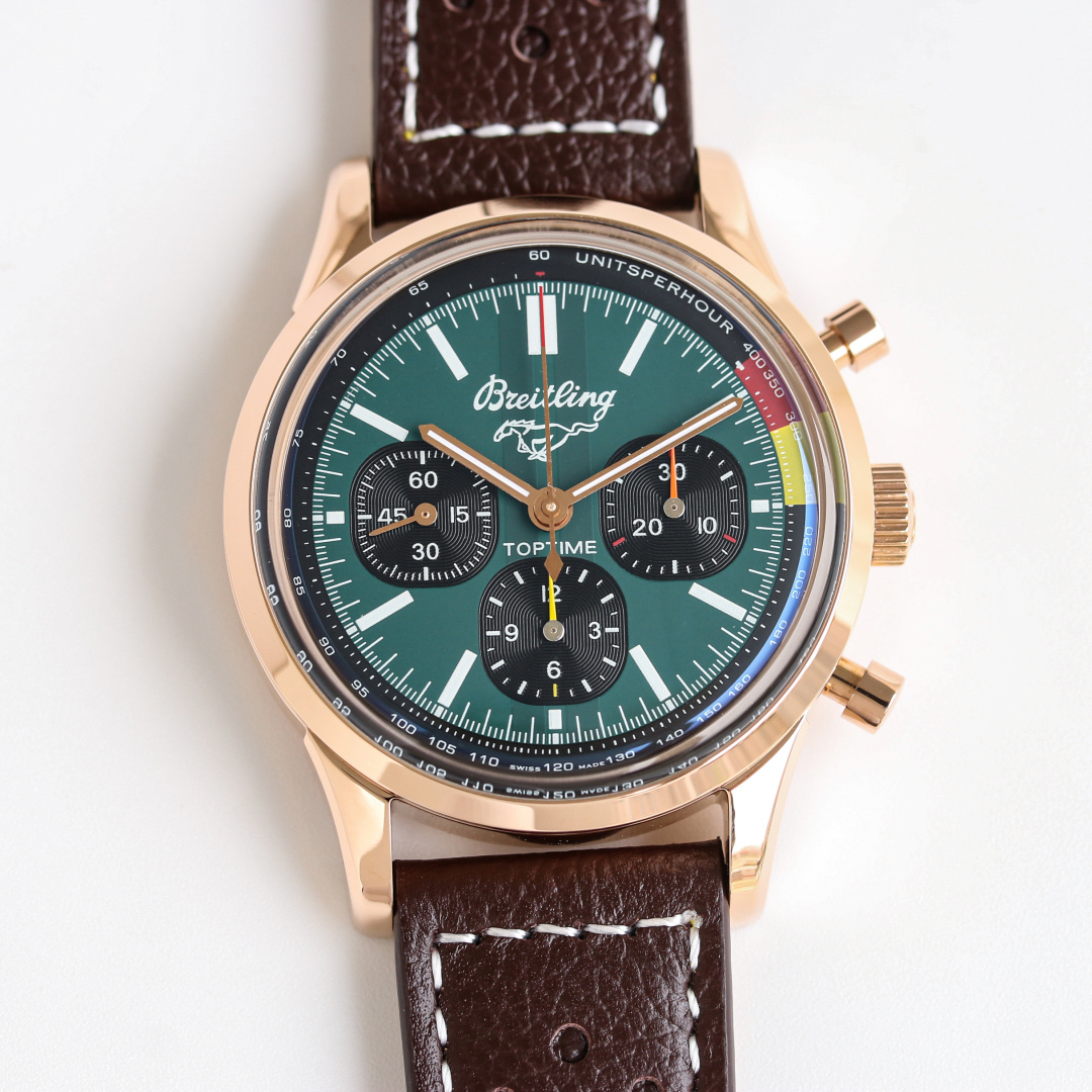 Vintage Racing Chronograph | 42mm Rose Gold-Toned Case Racing Green Stick Marker
