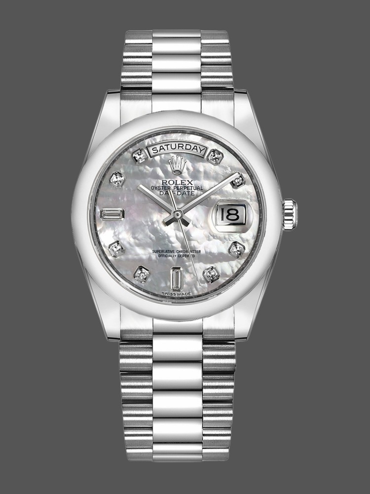Platinum White Mother of Pearl Diamond Dial Date