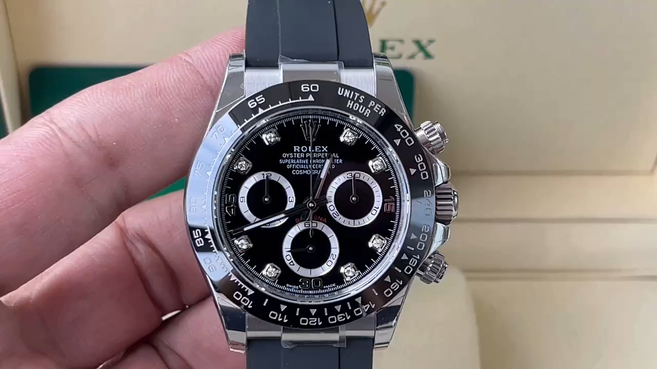 Black Diamond Dial White Gold Chronograph 40mm Mens