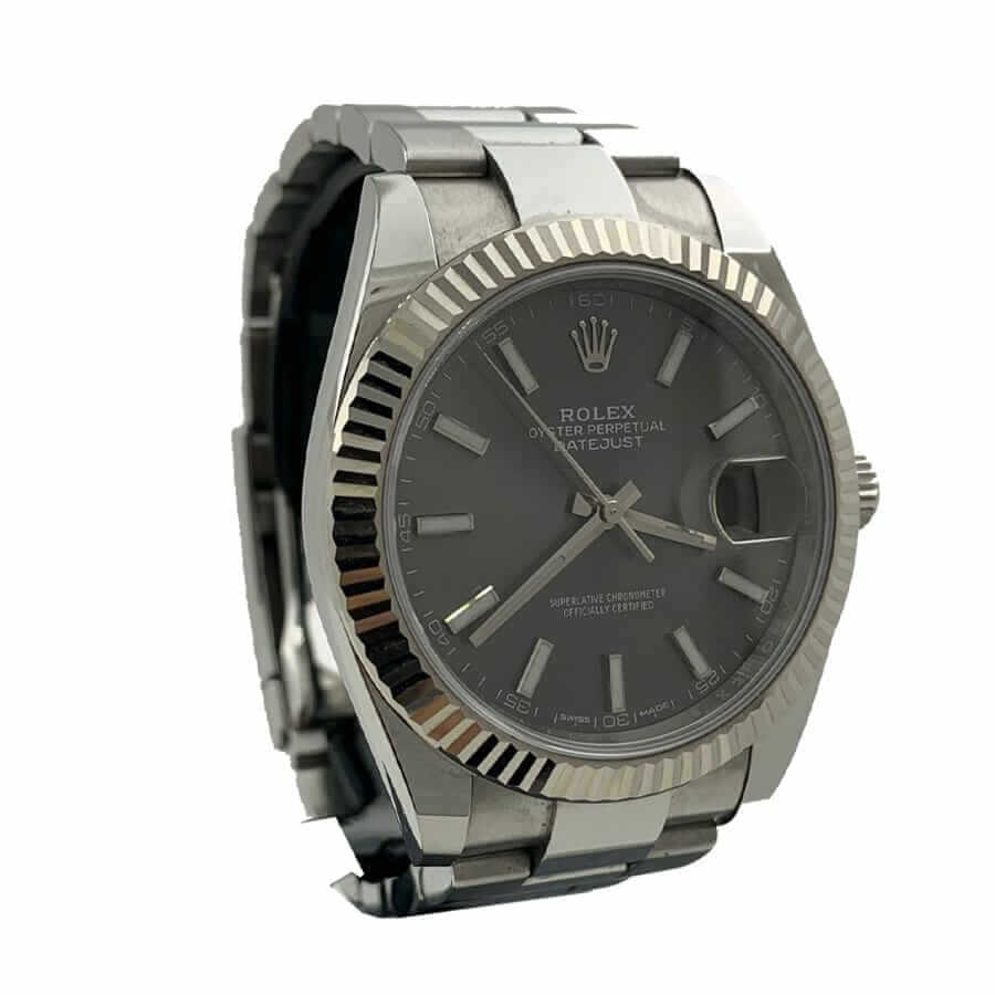 Grey Dial Fluted Bezel Yellow Gold 28mm Lady