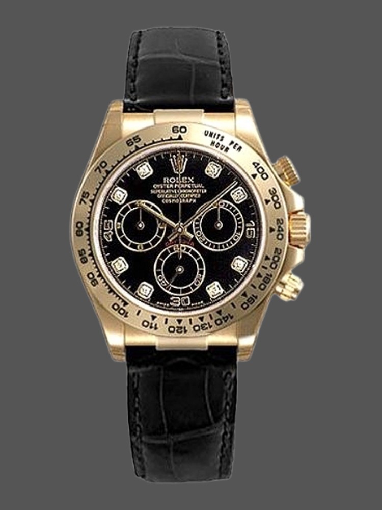 Black Diamond Dial Black Leather Strap Chronograph 40mm Mens