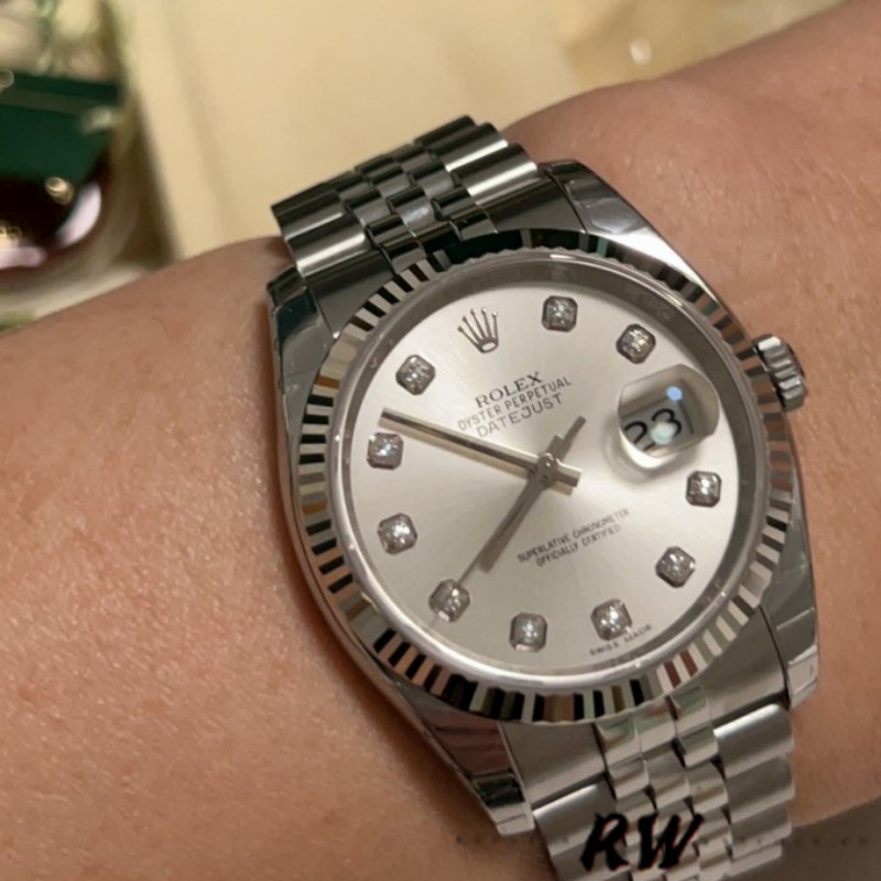 Silver Diamond Dial Date 36mm Unisex