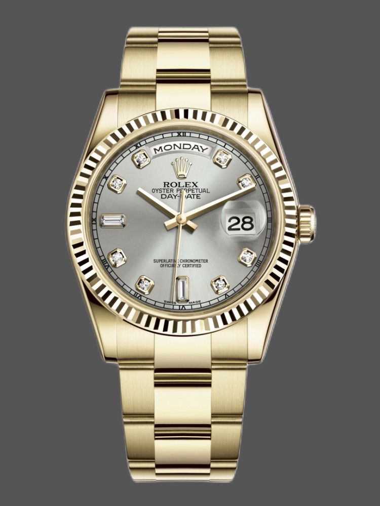 Yellow Gold Silver Diamond Dial Date