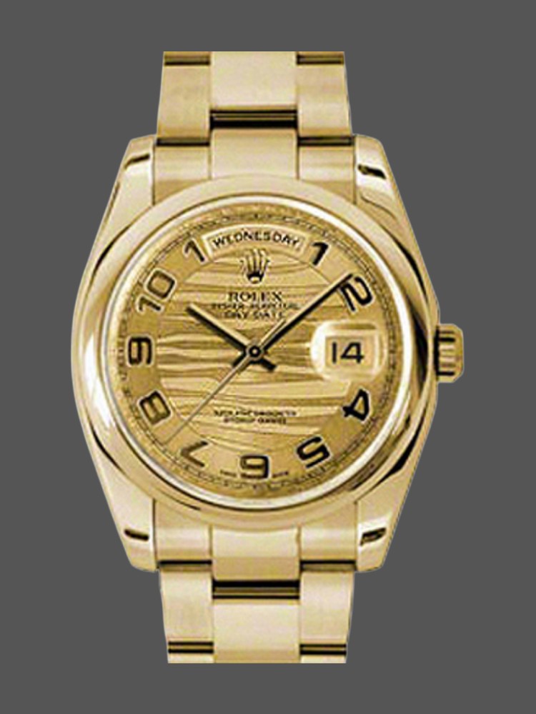 Yellow Gold Arabic Numeral Wave Champagne Dial Date