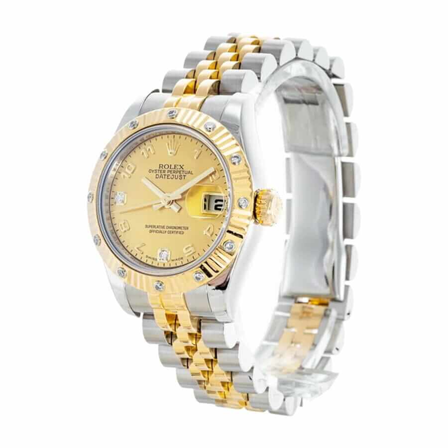 Silver Dial Fluted Bezel Yellow Gold 28mm Lady