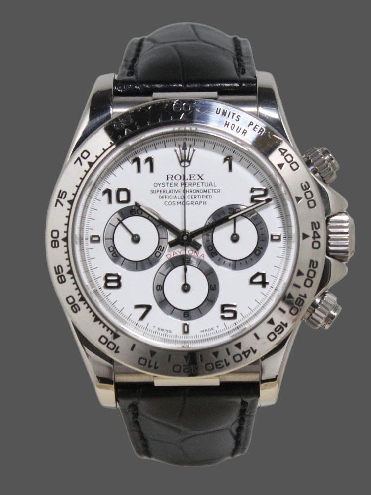 White Dial Black Leather Strap Chronograph 40mm Mens